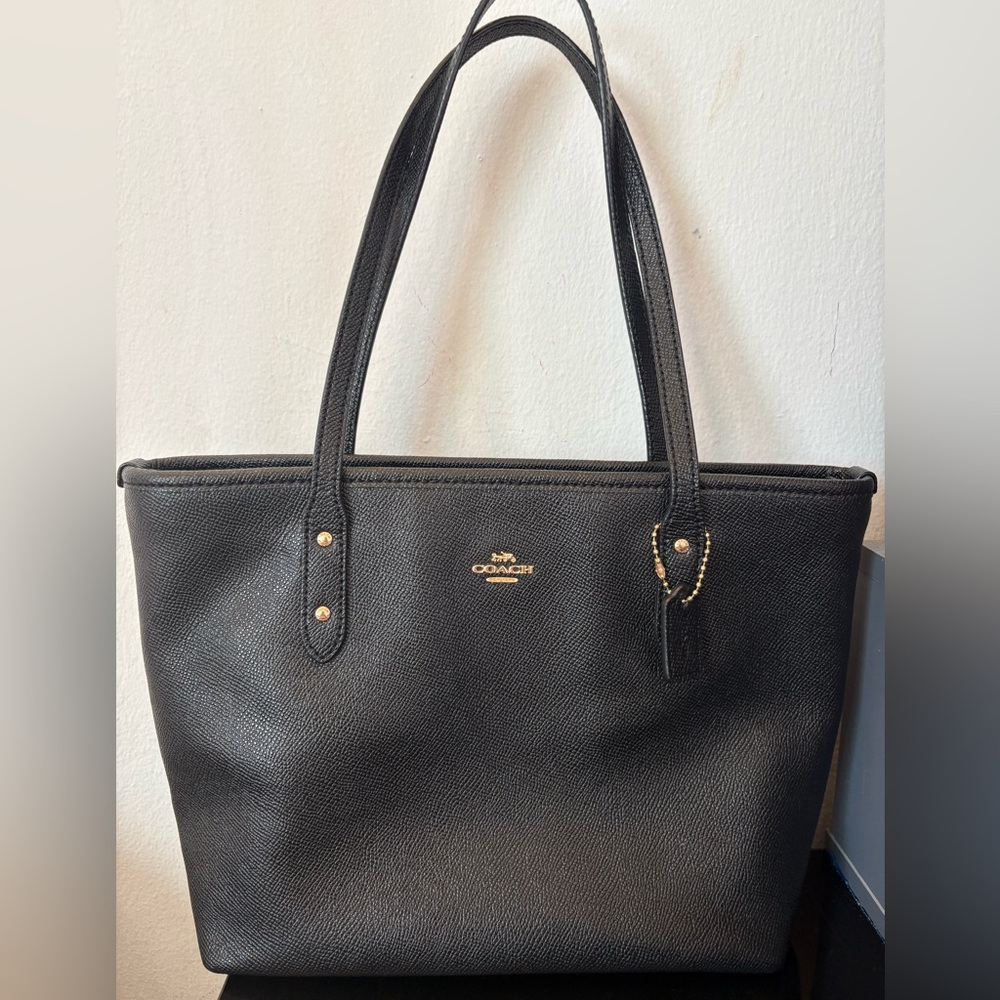 Coach Black Saffiano Leather Tote with Gold Hardware